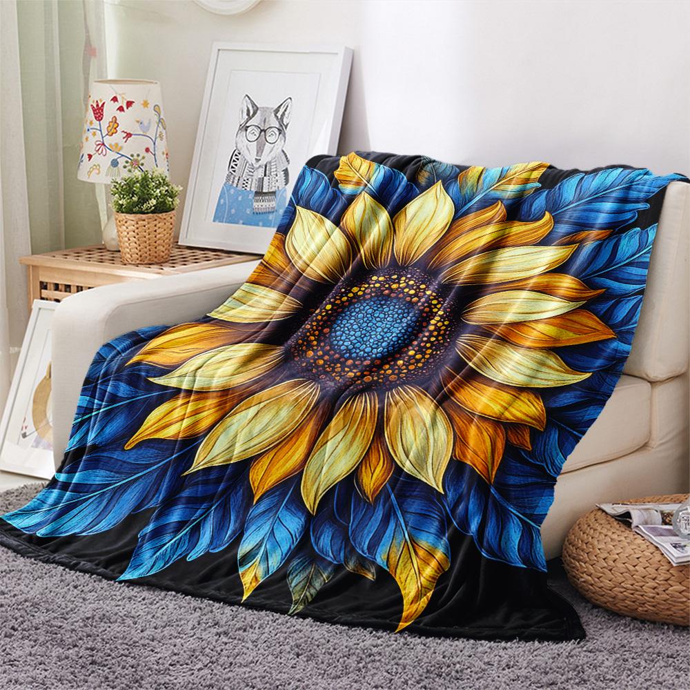 Sunflower Print Flannel Blanket, High quality Comfortable for All Seasons, Home Decor, Warmth and Comfort, Perfect for Christmas Gifts