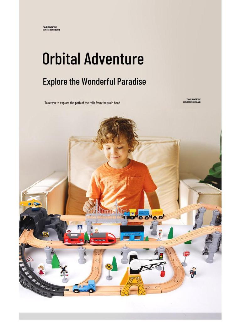 Early Learning Wooden Train Track Toy for Babies, 85-Piece Set