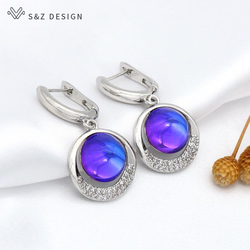 Trendy Elegant Cubic Zirconia Eardrop Colorful Round Crystal Drop Earrings For Women Girl Luxury Wedding Fashion Jewelry Gift Anti-allergy