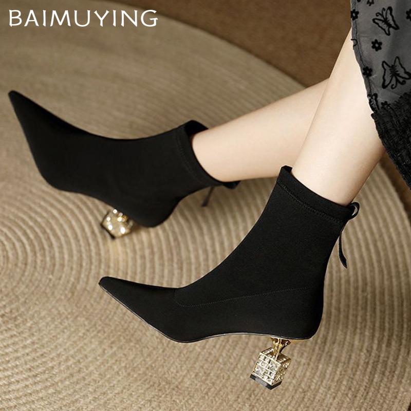 Замшевые женские ботильоны с острым носком на высоком каблуке, модная обувь, дизайнерские зимние ботинки челси 2024 года, модные туфли-лодочки в готическом стиле Botas De Mujer