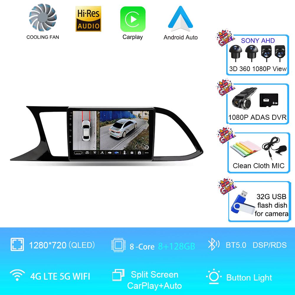 Автомобильное радио Android 14 Carplay Auto для Seat Leon 3 MK3 2012-2020 GPS-навигация 4G WIFI Мультимедийный видеоплеер Стерео 360 Камера