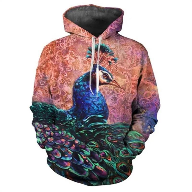 Осенние толстовки с принтом животных павлина в формате 3D для мужчин и женщин, модные повседневные толстовки с капюшоном большого размера, пуловеры, спортивная одежда