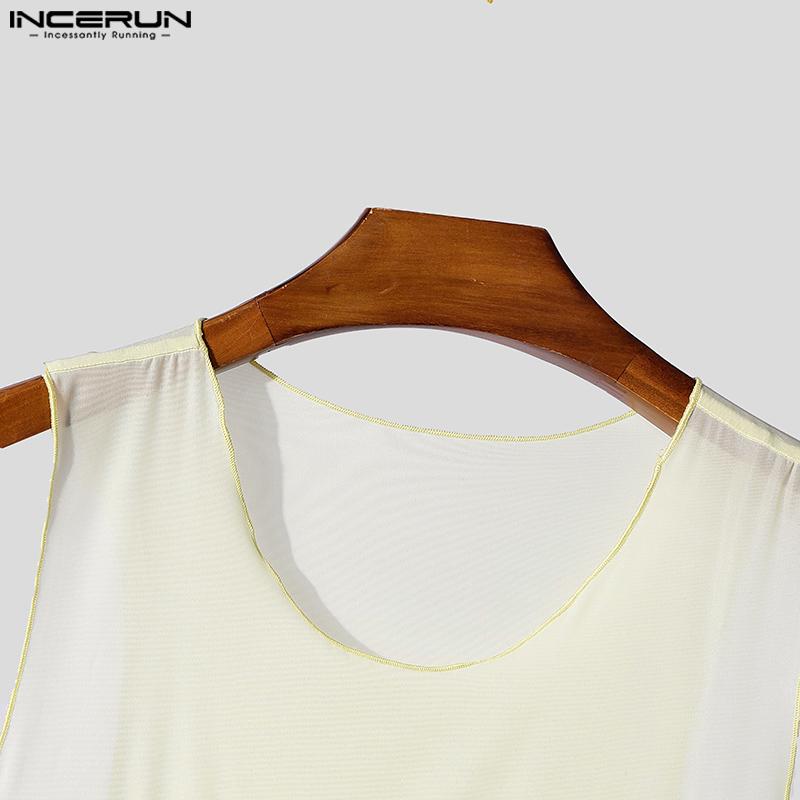 INCERUN Мужские топы без рукавов в сеточку в стиле пэчворк для клубной вечеринки