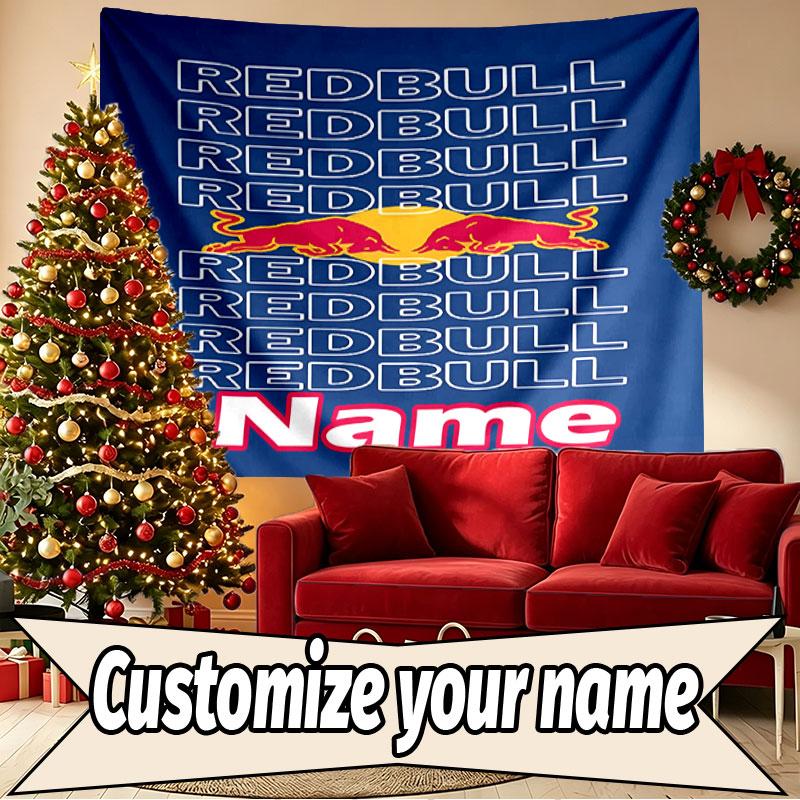 Custom Name Personalized Red Bull Racing Print Tapestry, Wall Art Decor, Bedroom, Dorm, Apartment, LivingRoom, Party Backdrop, Gift for Birthday