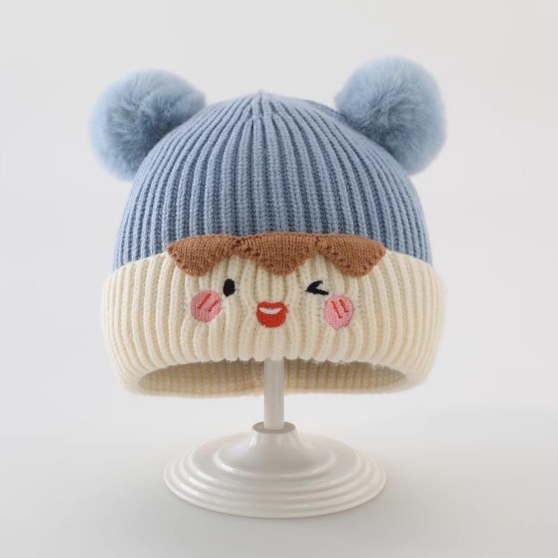 Baby hat autumn and winter cute hairball pullover hat infant thickened warm ear protector knitted wool hat