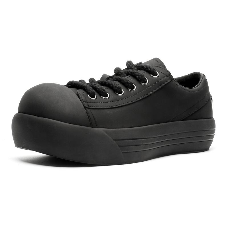 New low-top thick-soled niche design Mickey big head heightening round head casual shoes men's and women's black clown shoes