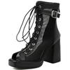 Summer Ankle Boots Women Shoes Black Beige High Heels Sexy Peep Toe Lace Up Short Boots Party Dance Shoes Ladies Large Size 45