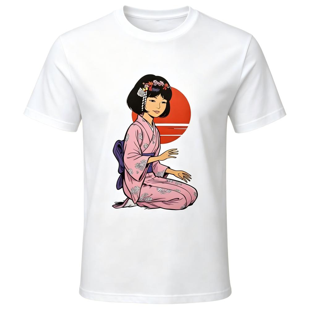 Japanese Kimono Girl Retro Art Graphic T‑Shirt