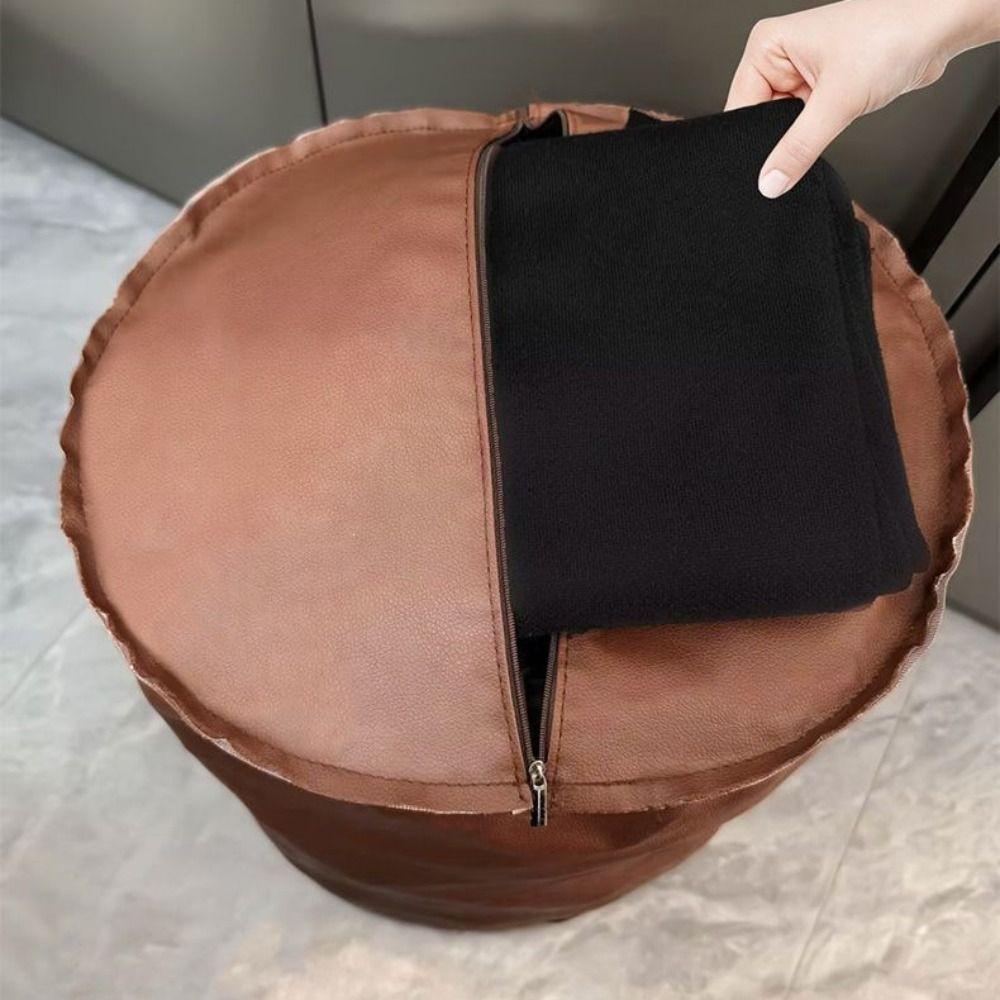 Non-Slip Storage Stool Waterproof Leather Pouf Thicken Cylinder Ottoman Shoe-changing