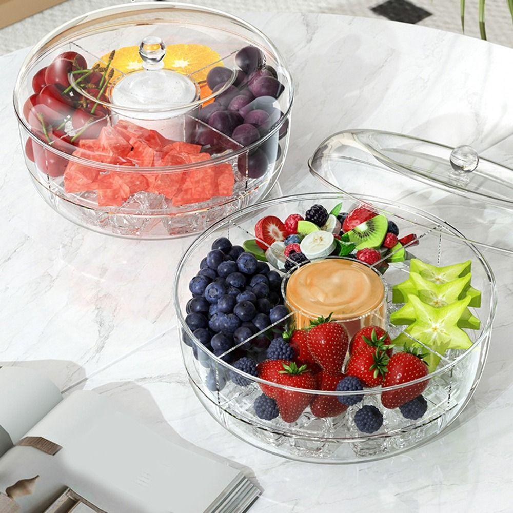 Пластиковый холодильник вращается фруктовая тарелка прозрачный круглый разделенный сервировочный поднос вращающийся большой емкости фруктовая тарелка Crisper