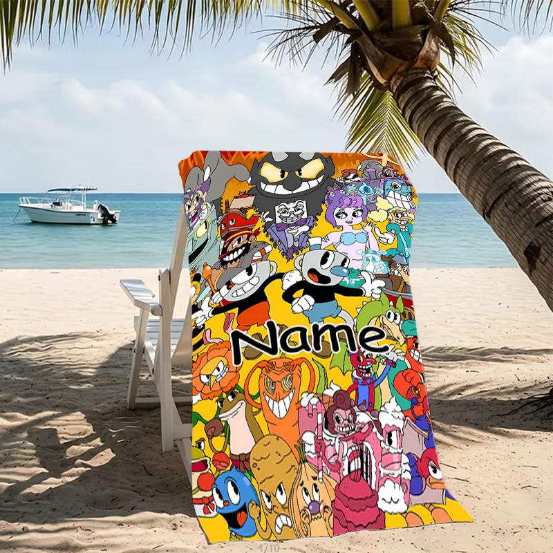 Customizable personalized beach towels Cuphead themed designs.Suitable for the beach, yoga, sports;ideal as beach accessories