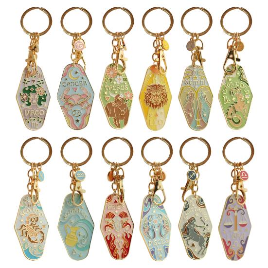 Брелок-подвеска «Зодиак» с узором двенадцати созвездий, ретро-брелок для ключей мотеля «Зодиак», эмалевое кольцо для ключей в богемном стиле