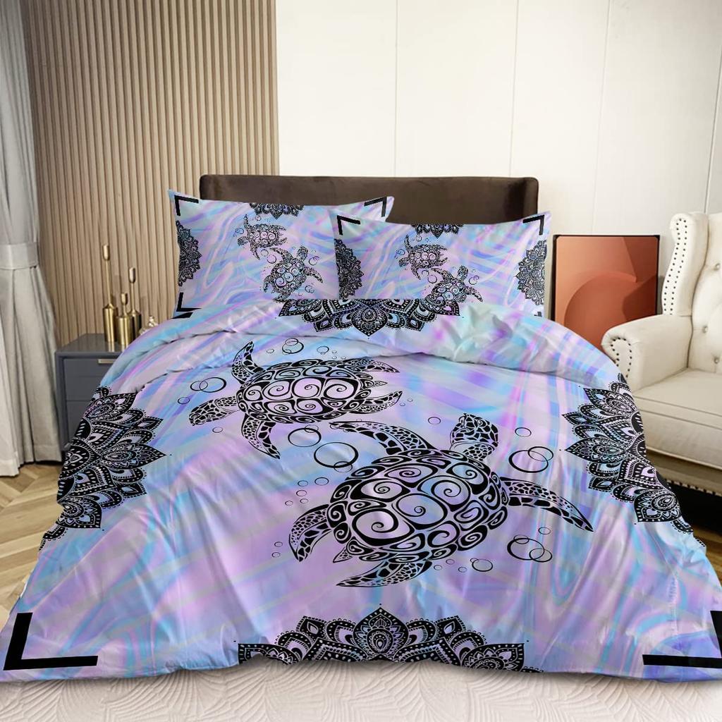 Sea Turtle Bedding Ocean Duvet Cover Set Teal Mediterranean Style Marine Theme Design Ocean Bedding Sets Queen King Twin Size