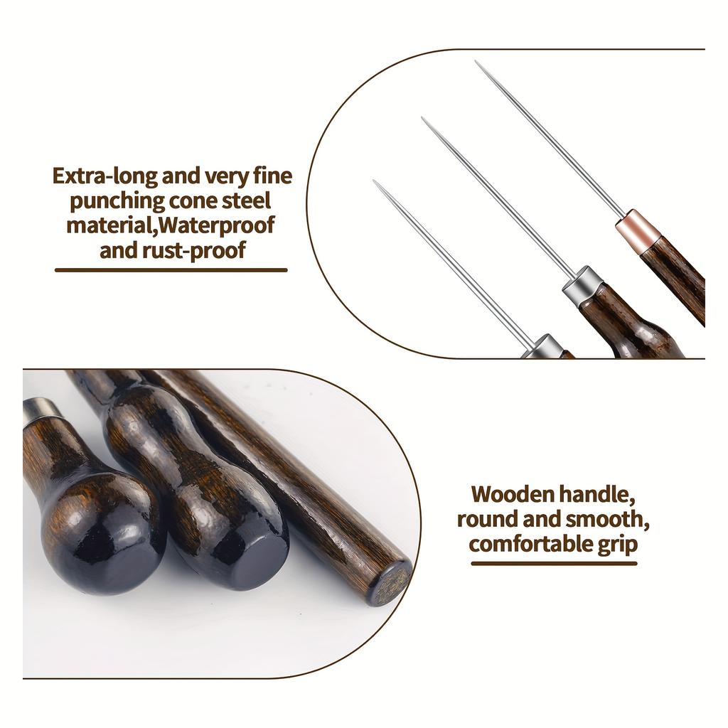 6High-quality gourd-shaped solid steel punch set, multi-purpose tool set for sewing, leather crafts, and shoe repair, used for sewing, punching, and
