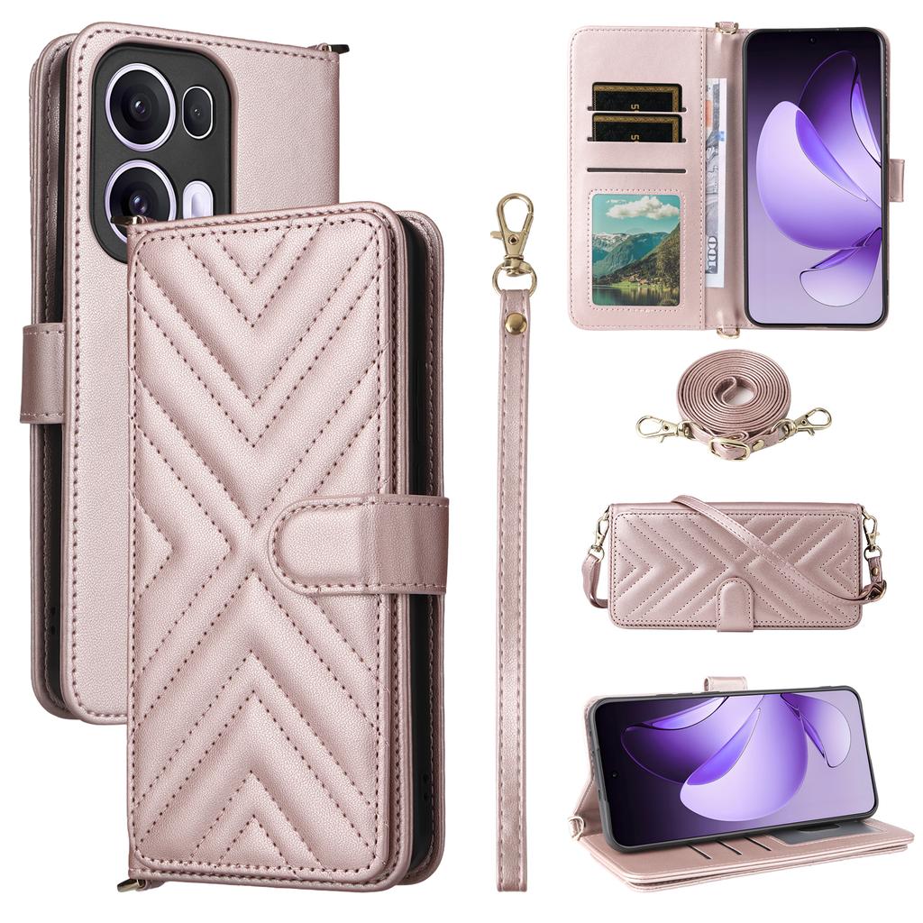 For Oppo Reno13 Pro 5G Wallet Case with Shoulder Strap Leather Phone Cover