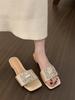 French rhinestone square buckle open-toed slippers women's shoes wear 2025 summer with skirt silver thick heel sandals