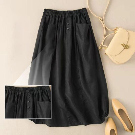 Эластичный пояс с высокой талией, карманы и пуговицы, декор, большой подол, юбка-миди, женская однотонная трапециевидная юбка в стиле ретро