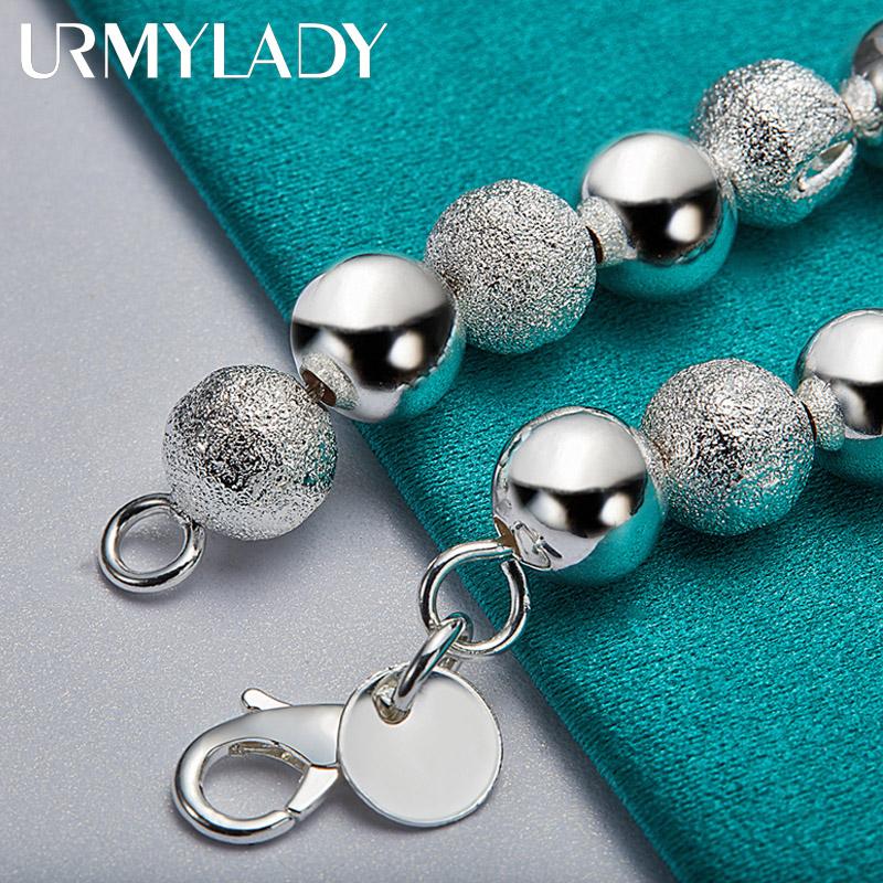 Браслет-цепочка из стерлингового серебра 925 пробы с гладким матовым диаметром 8 мм из бисера для женщин и мужчин, модные ювелирные изделия для свадебной вечеринки