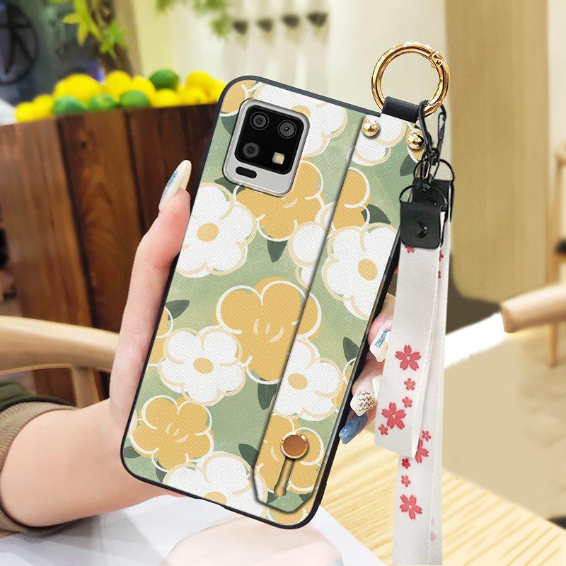 Durable Back Cover Phone Case For Sharp Aquos Zero6/Aquos Air Soft Case Flower Kickstand Wrist Strap Anti-dust Lanyard