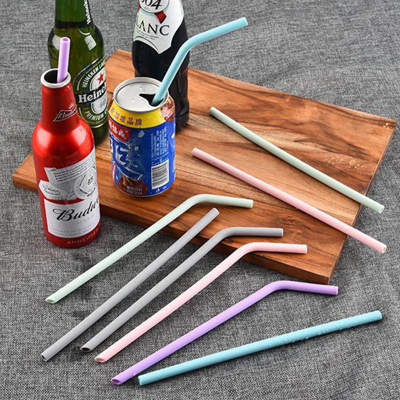 5 шт. многоразовых пищевых силиконовых трубочек с чистящей щеткой, набор для вечеринок, прямые изогнутые трубочки для питья