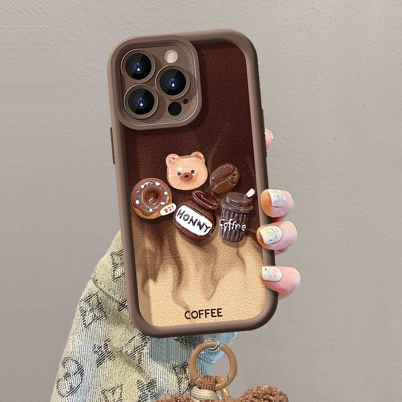 The Coffee Bear Figurine Lanyard Is Suitable for Apple 16PRO Phone Cases, Huawei OPPO, Xiaomi VIVO15