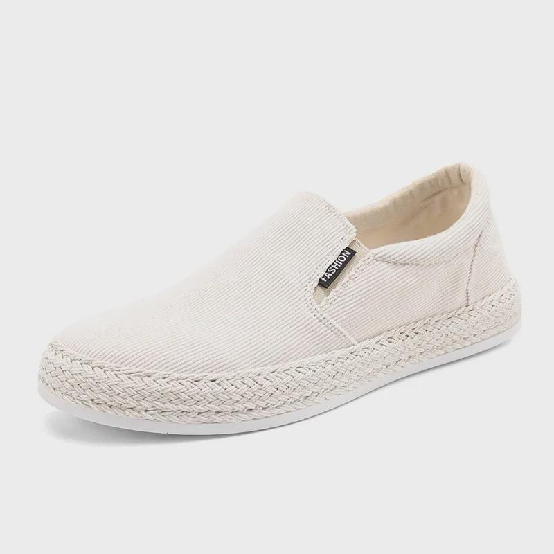 Men's Spring 2024 White Casual Slip-On Canvas Sneakers, Breathable Old Beijing Style