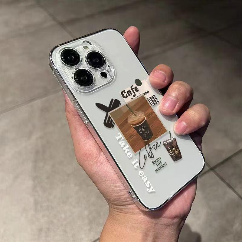 Модный Прозрачный Чехол для iPhone в Кофейном Стиле: Защита от падений, Мягкая посадка для iPhone 12-17, Совместим с Apple 15 Pro Max