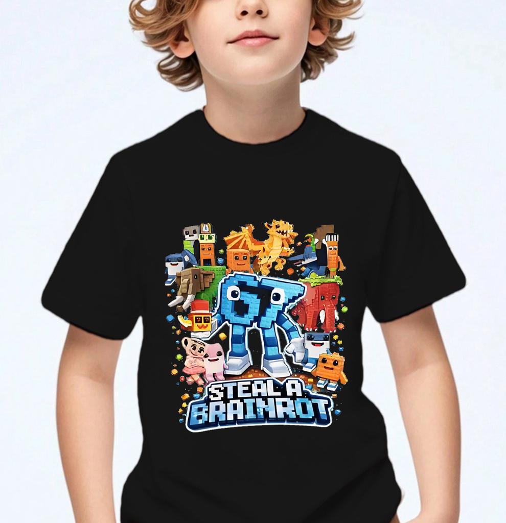 Steal A Brainrot 67 Six Seven Graphic T-Shirt Funny Casual Short Sleeve Round Neck Tops Summer Comfortable Children's T-Shirt