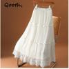 Elegant Women A Line Lace Ruffle Skirt Wide Hem Mid Length Elastic Waist Casual Skirt QT2663