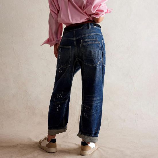 Women's Wide Leg Barrel Jeans Low Rise Drawstring Denim Ankle Pants Elastic