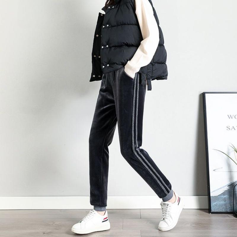 Теплые женские брюки Pleuche, эластичные, с высокой талией, на шнуровке, модные брюки длиной до щиколотки для женщин