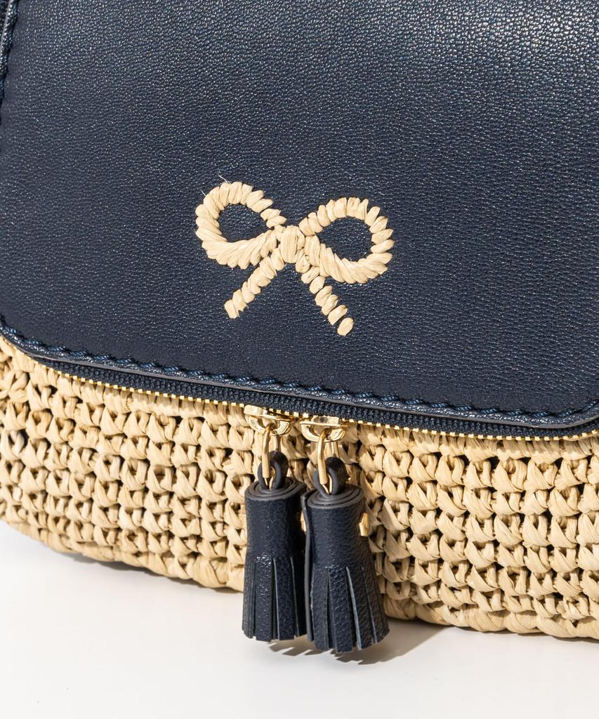 Сумка через плечо Vere Small Soft Satchel из кожи Capra с рафией Marine [Anya Hindmarch] Женская [Товар]