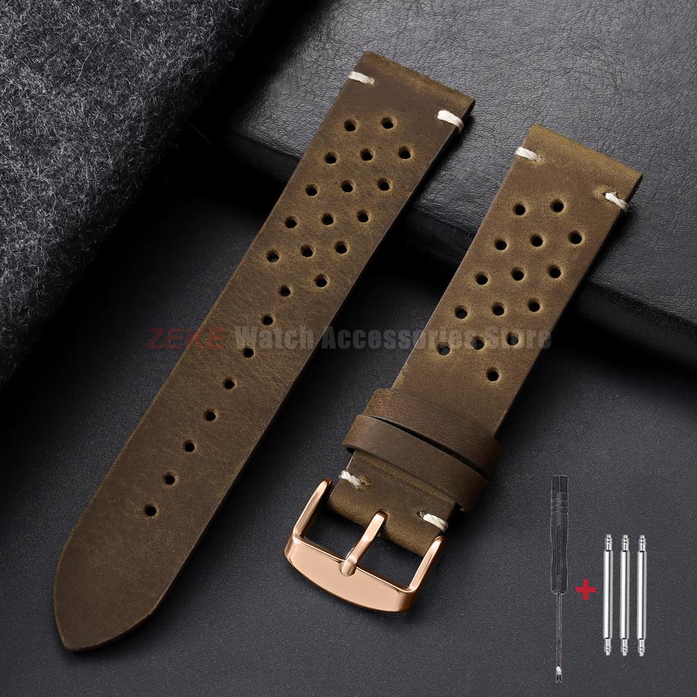 Watchband 18mm 19mm 20mm 21mm 22mm 24mm Handmade Stitching Cowhide Strap for Omega Men Perforated Breathable Wristband for Seiko