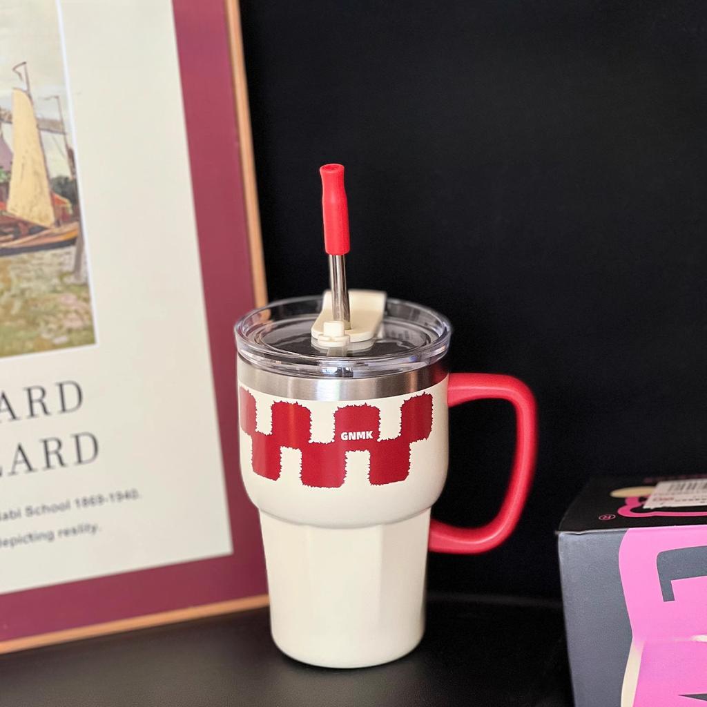 Новая термокружка Ins с трубочкой для всасывания для девочек, высокий уровень внешнего вида, большая емкость для воды, офисная кофейная кружка из нержавеющей стали