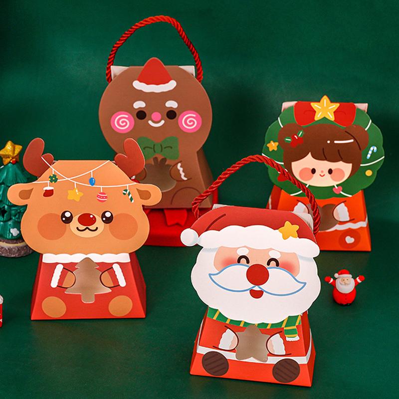 Cartoon Christmas Treat Boxes Paper Candy Gift Box Creative Gifts Packaging Handbag Cute Santa Claus Elk Packing Box Xmas Gifts