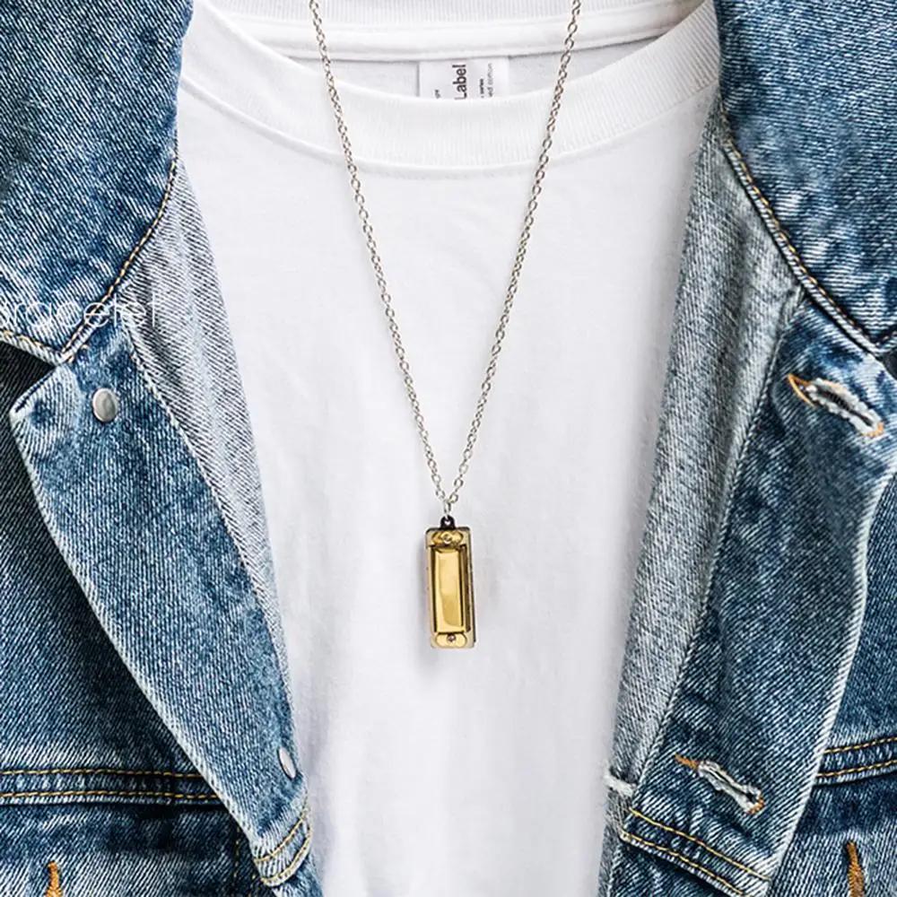 Functional Mini Harmonica Pendant Necklace Chic Clavicle Chain for Music Lovers Men Women Boy Fashion Jewelry