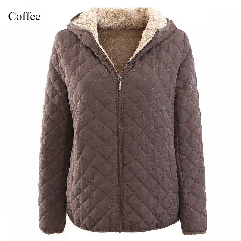 Women's Fashion Solid Color Wool Hooded Coat Warm Thick Cotton Close-fitting Casual Slim Jacket Large Size Tops