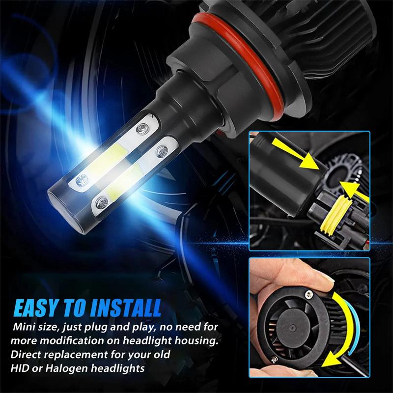 2Pcs 9007 Hb5 Led Headlight Bulbs Conversion Kit High Low Beam Car Headlight Single-Beam 6500K Super White