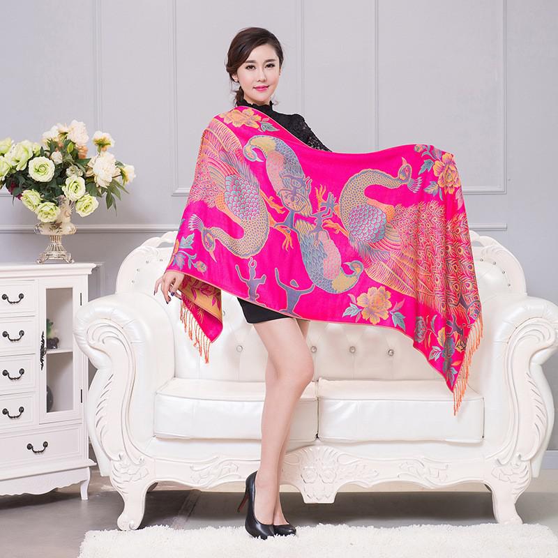 Fashion Scarves Peacock Wrap Scarf Tassel Jacquard Shawl Scarf Lady High Quality Wrap Shawl Pashmina Stole Bufandas Muslim