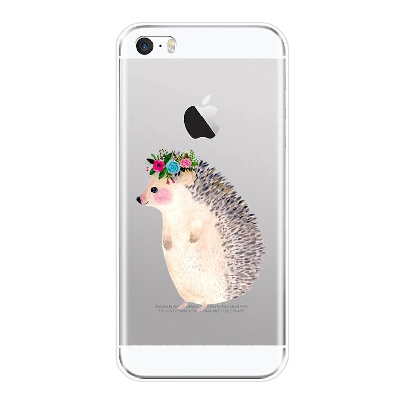 Задняя крышка из ТПУ для Apple iPhone 4 4S 5 5C 5S SE Kawaii Hedgehog Heart Love, милый цветок, мягкий силиконовый чехол для телефона iPhone 4 5 S
