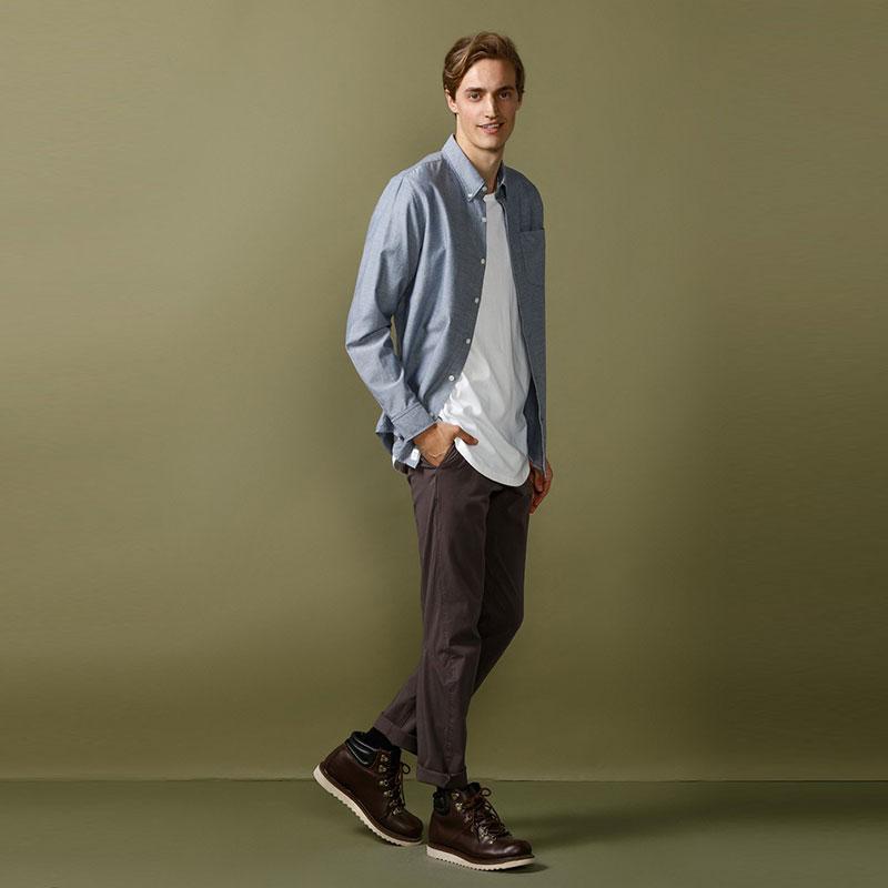 Timberland Однотонная дышащая удобная модная рубашка с длинным рукавом и заостренным воротником на одной пуговице, мужские рубашки темно-синего цвета A1UI3-B68