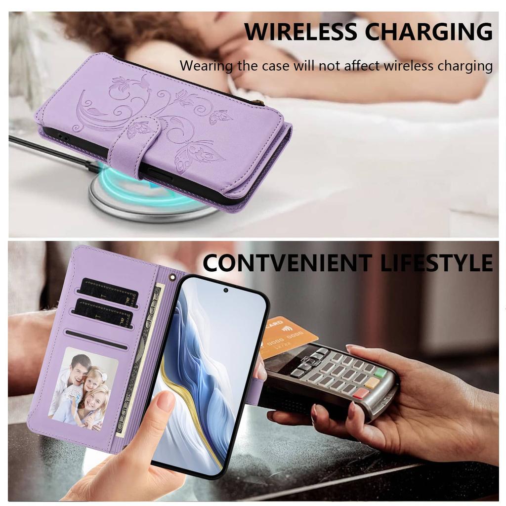 Чехол-бумажник с цветами для Samsung Galaxy S23 S22 S21 S20 Ultra S10 Plus, с блокировкой RFID, на молнии, с отделениями для карт, на запястье