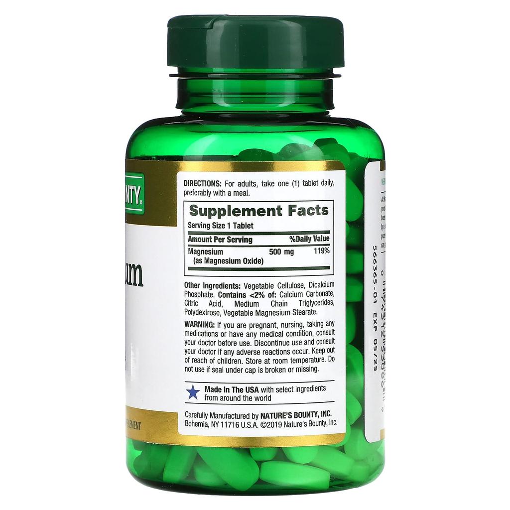 Nature's Bounty Magnesium, 500 Mg, 200 Coated Tablets