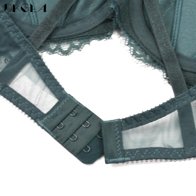 DKGEA Кружевной сексуальный бюстгальтер с вышивкой для женщин, комплект нижнего белья больших размеров, зеленый