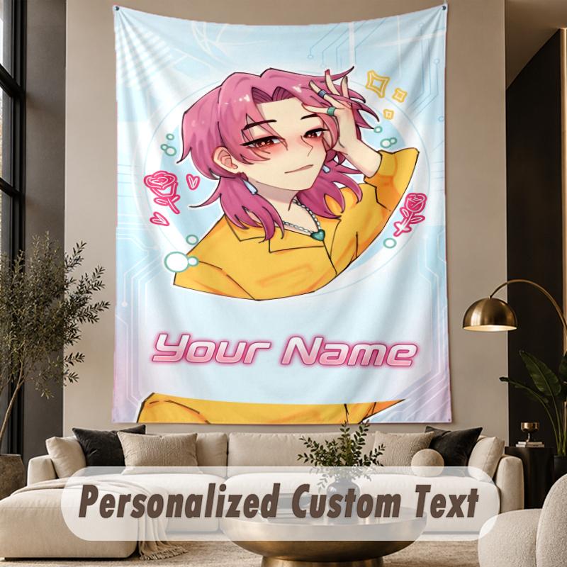 Custom Text Tapestry Kpop Demon Hunters Print Wall Tapestry Indoor Living Room Wall Decor