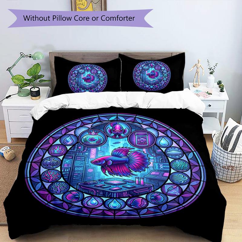 Cybernetic Fish Mandala Pattern Bedding,Quilt Set Quilt Cover Pillowcase Home Birthday Gift (1 * duvet cover + 2 * pillowcase, without core)