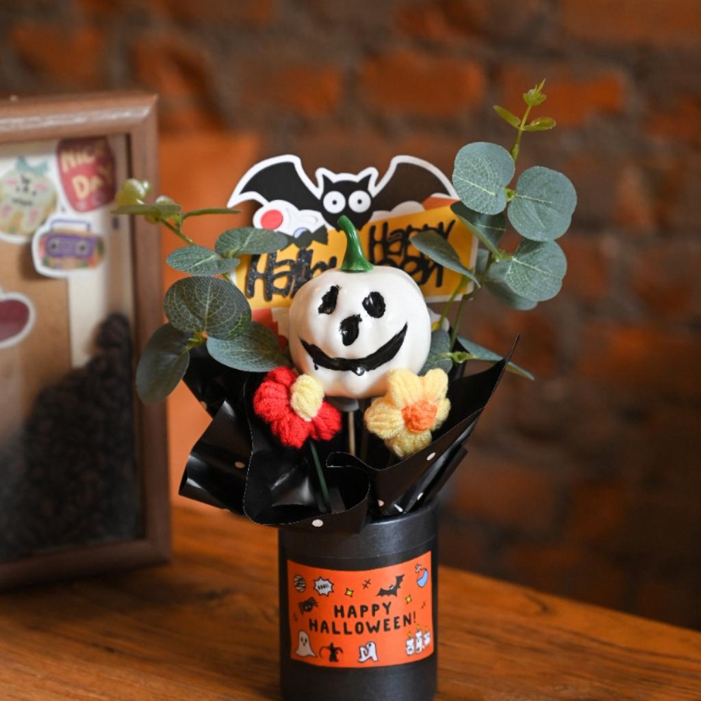 3pcs Mini Halloween Resin Decorative Bouquet Ghost Pumpkin Head Home Bedroom Accessories Party Gifts Creative