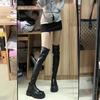 Женские сексуальные эластичные кожаные сапоги выше колена на толстом каблуке - зимняя коллекция 2024 года