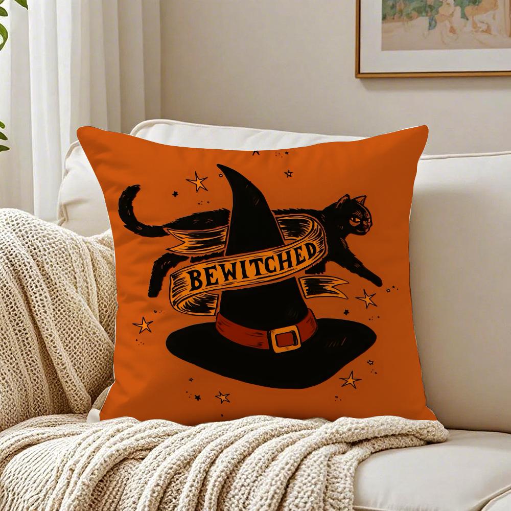 Scary Halloween Bat Pumpkin Cushion Cover Linen Minimalist Soft for Sofa Bed Home Room Decor