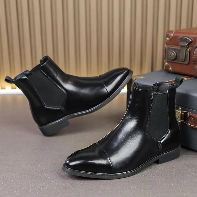 Модные итальянские мужские ботинки, новые деловые ботинки «Челси», зимние высокие деловые ботинки, роскошные брендовые ботинки с красной подошвой и квадратным носком, формальные ботильоны